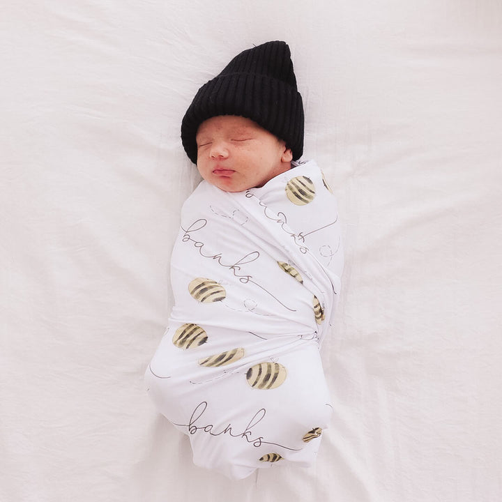 personalized baby name swaddle blanket with bees 