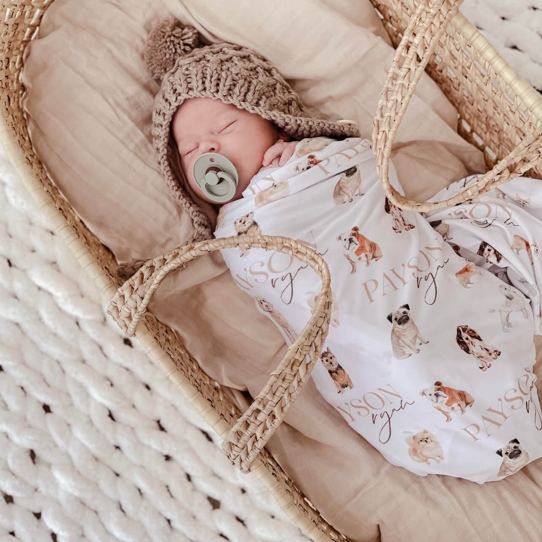 puppy personalized baby name swaddle blanket 