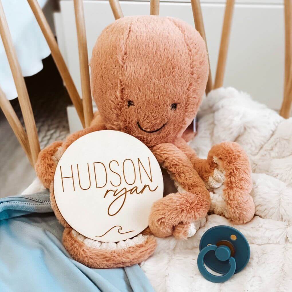 personalized baby name wood announcement wave