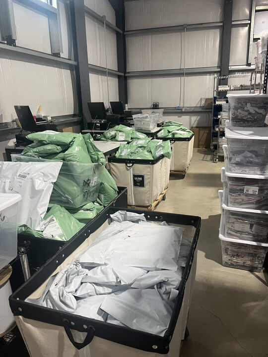 packed orders in warehouse 