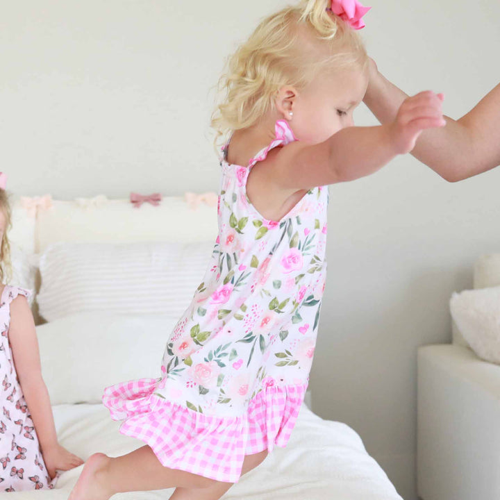 full length ruffle sleeve nightgown with flowers 
