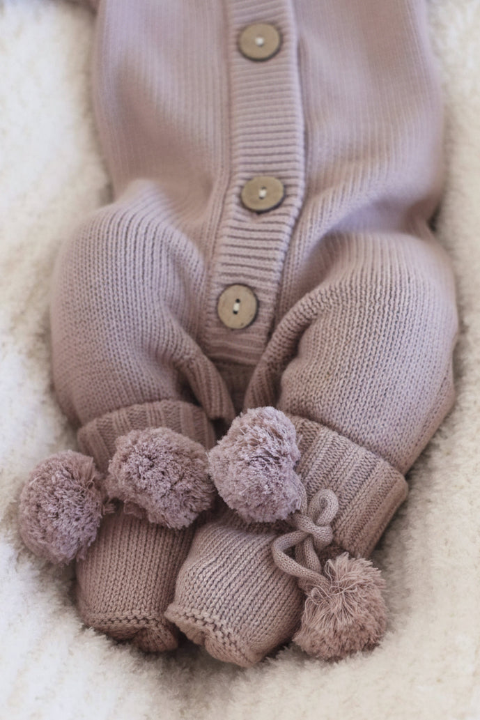 purple sweater baby booties