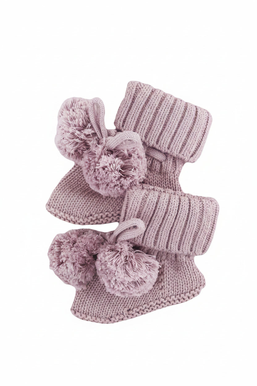 Knit Pom Pom Baby Booties | Iris
