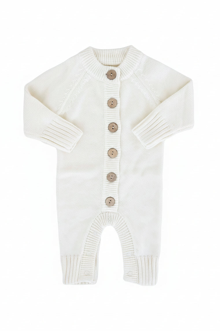 ivory long sleeve knit sweater button romper