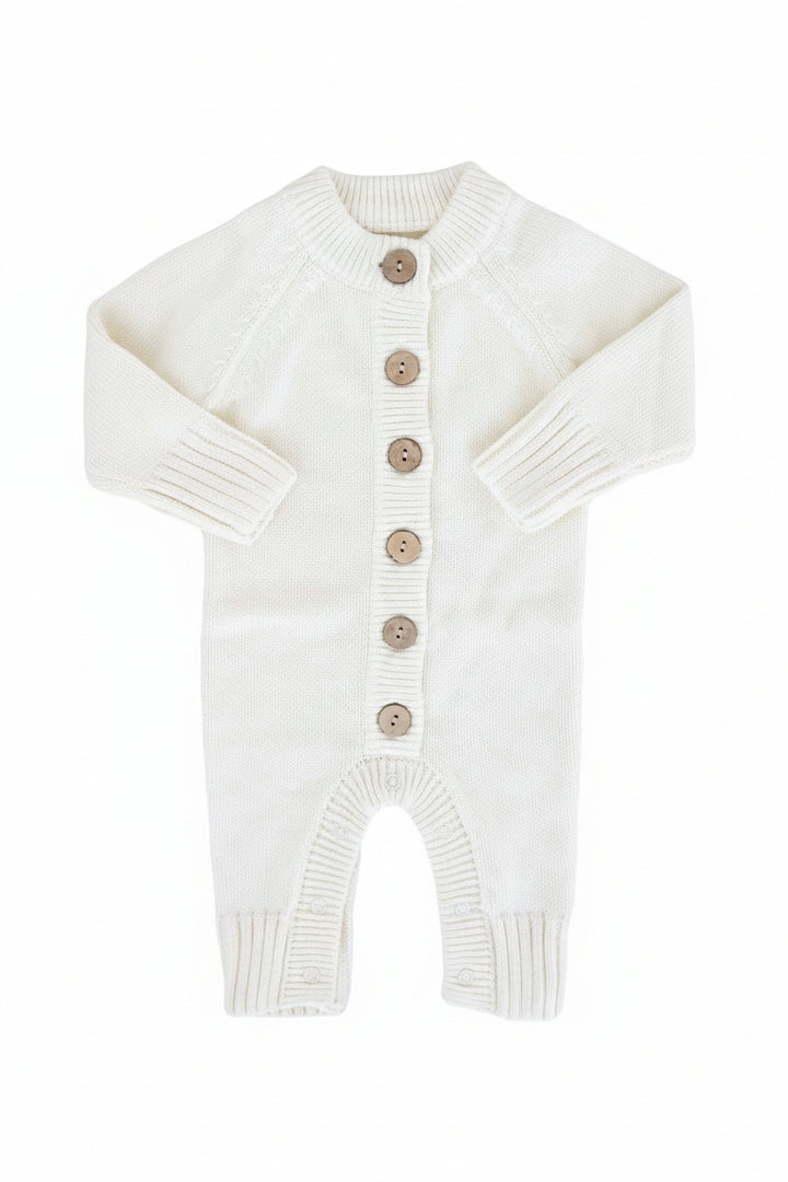 ivory long sleeve knit sweater button romper