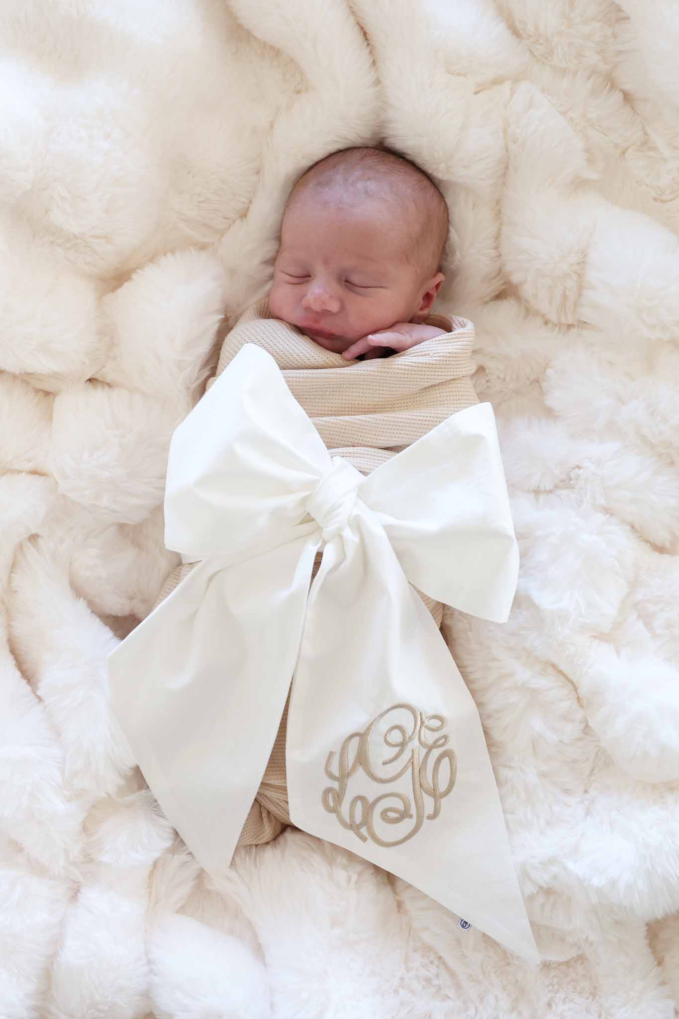 Personalized Newborn Bow Sash | Ivory