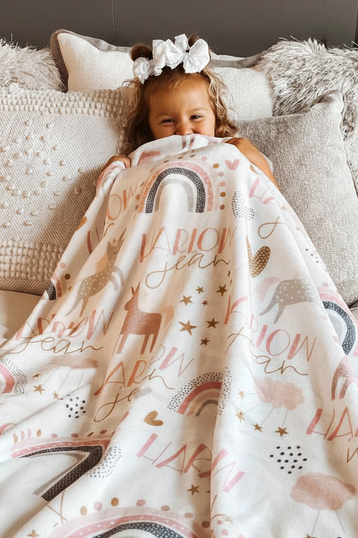 Unicorn & Rainbow Party Personalized Toddler Blanket