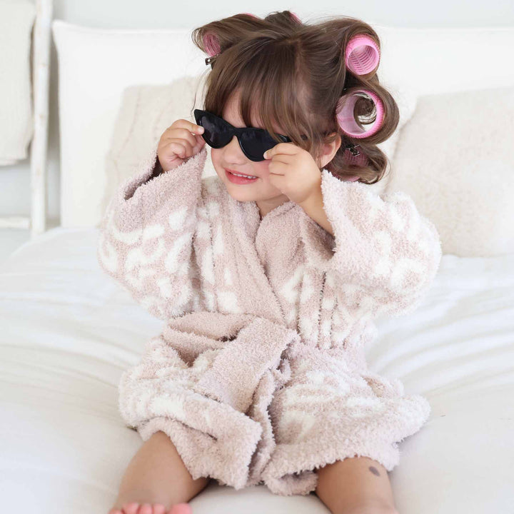tan and white leopard plush robe