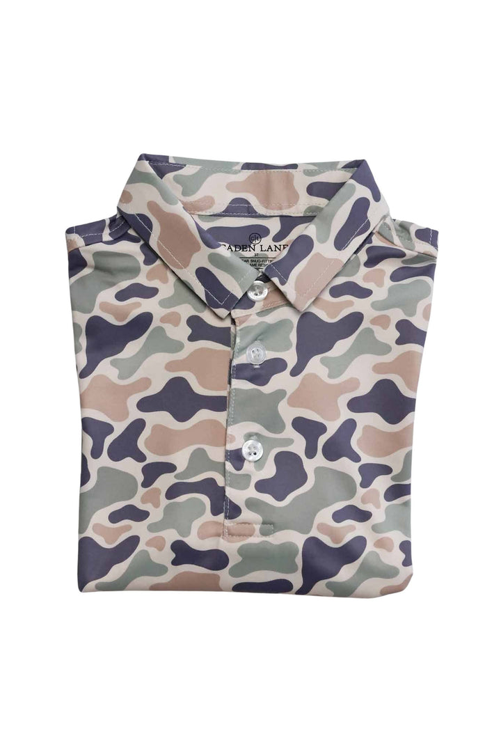 Flat lay of the kids Camo Cutie Short Sleeve Polo