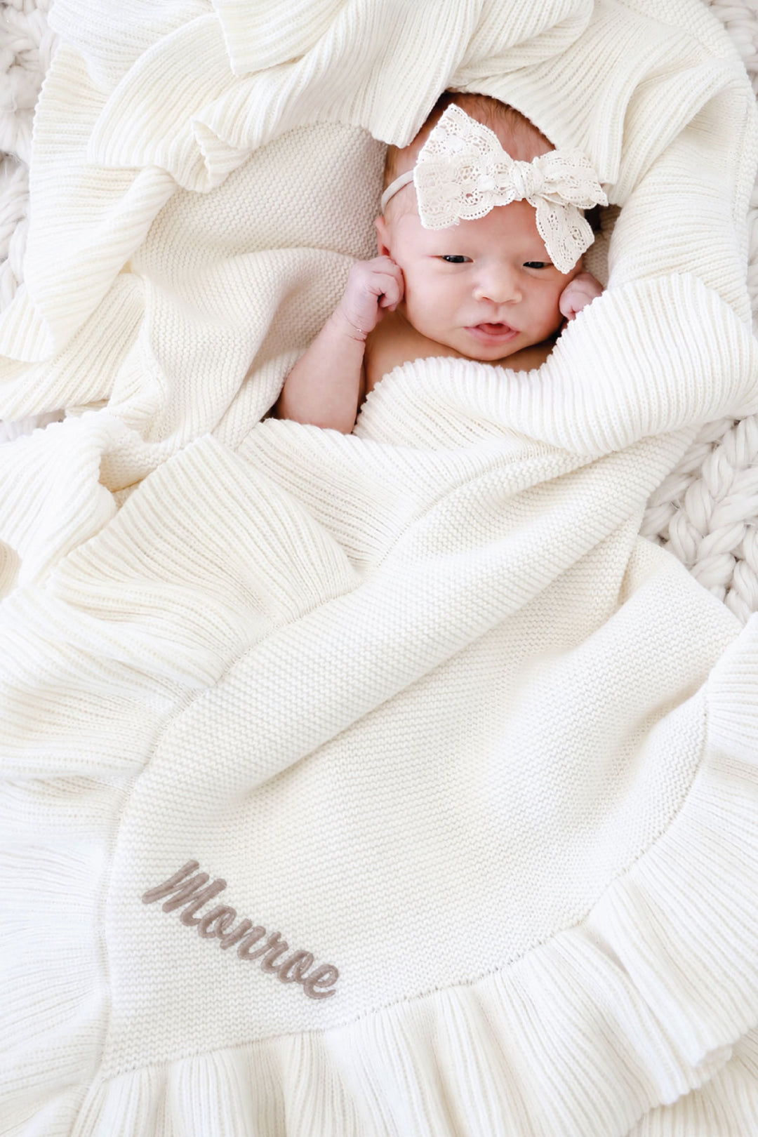 knit blanket ivory with embroidery