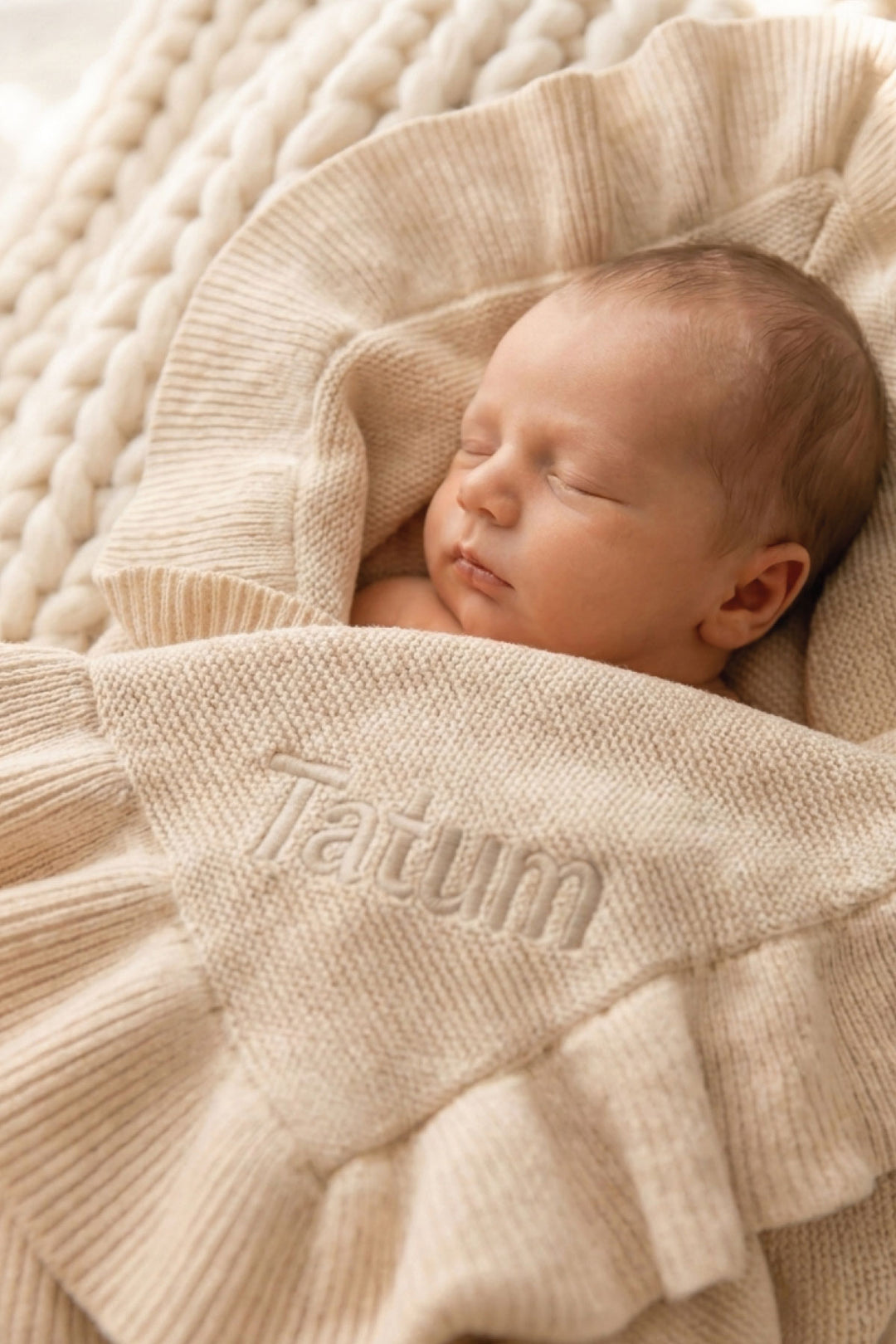 embroidered neutral knit blanket for babies