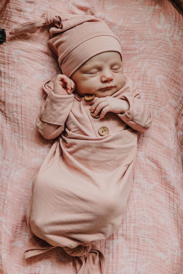 Solid Mauve Bamboo Baby Knot Gown & Hat