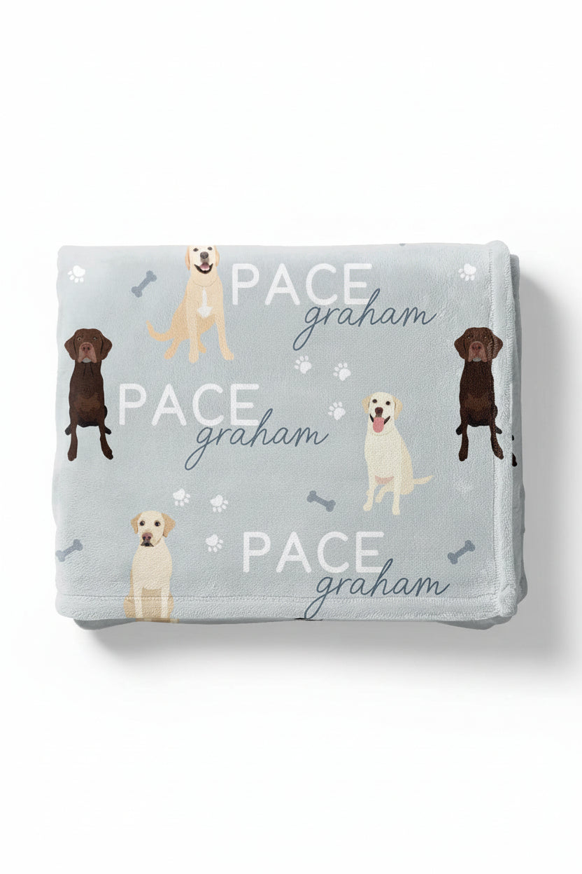 personalized kids blanket blue with labs