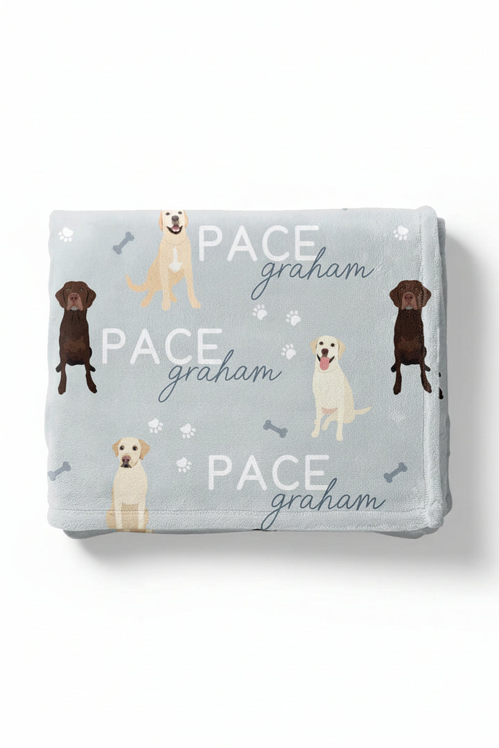 personalized kids blanket blue with labs