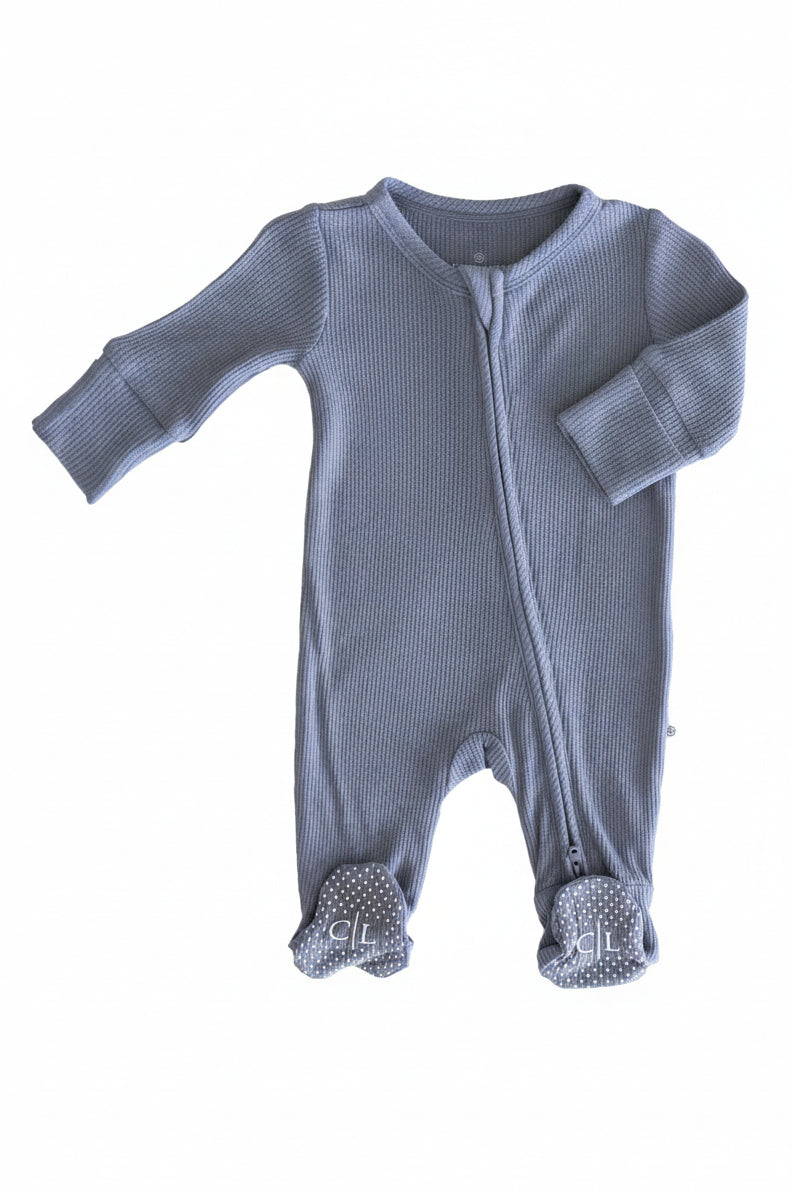 lake zipper footie for babies bamboo waffle 