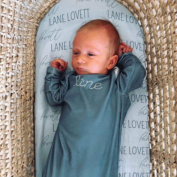 blue knot gown personalized name with stitched font