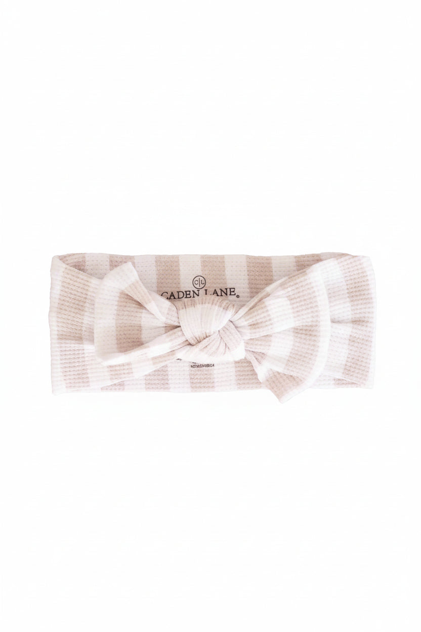 tan and white stripe headwrap for babies