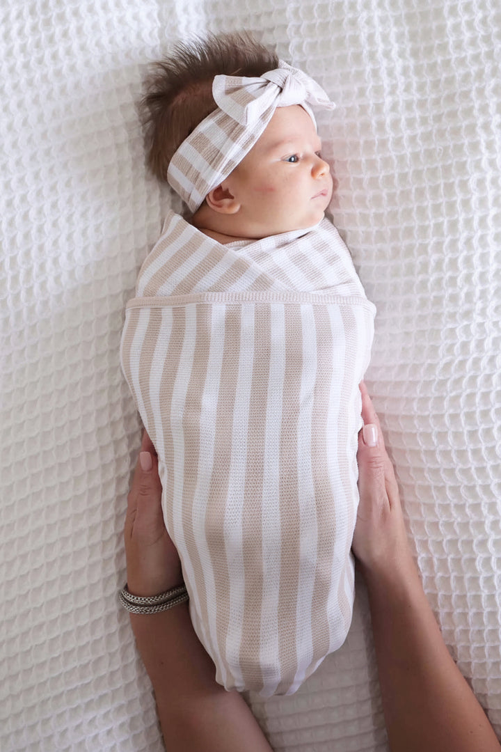 latte stripes oversized swaddle blanket gender neutral 