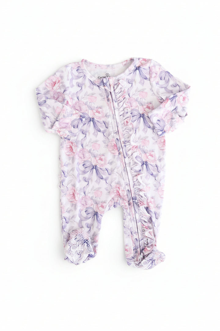 baby girl ruffle zipper footie leighton's lavender 