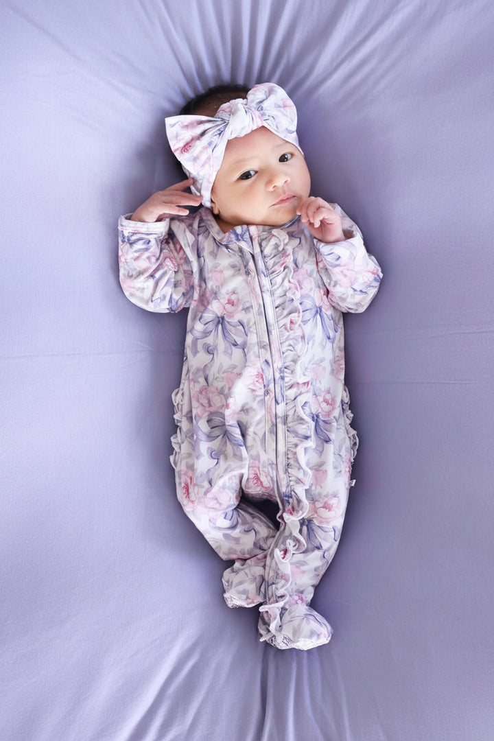leighton's lavender baby knit large bow headwrap pink and purple floral 