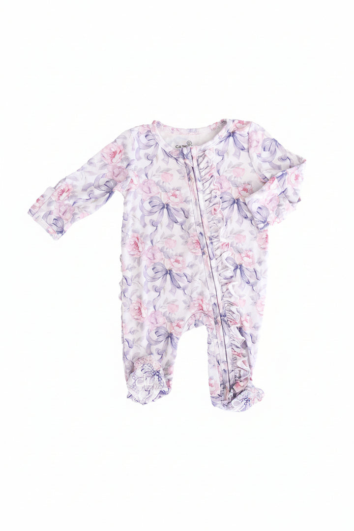 zipper footie pajama with ruffles leighton's lavender 