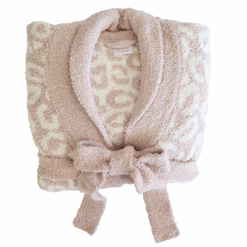 tan leopard long sleeve microfiber robe 