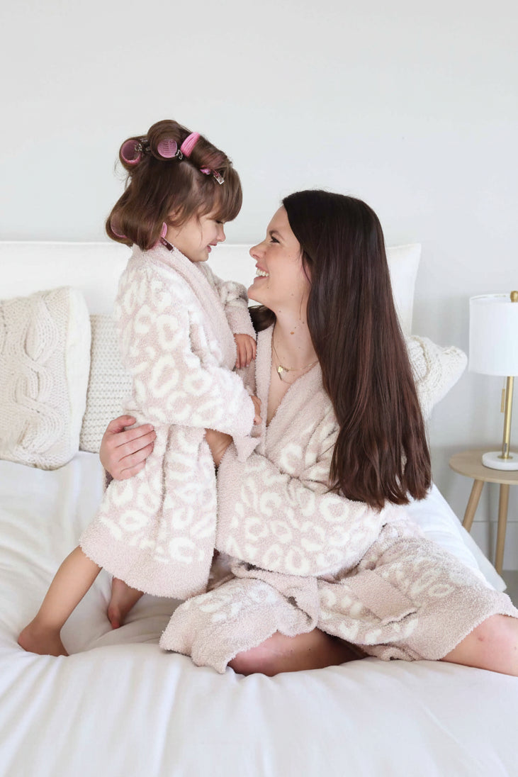 mommy and me matching tan leopard plush robes 