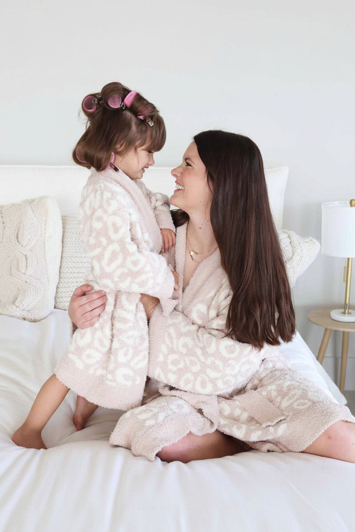 mommy and me matching tan leopard plush robes 