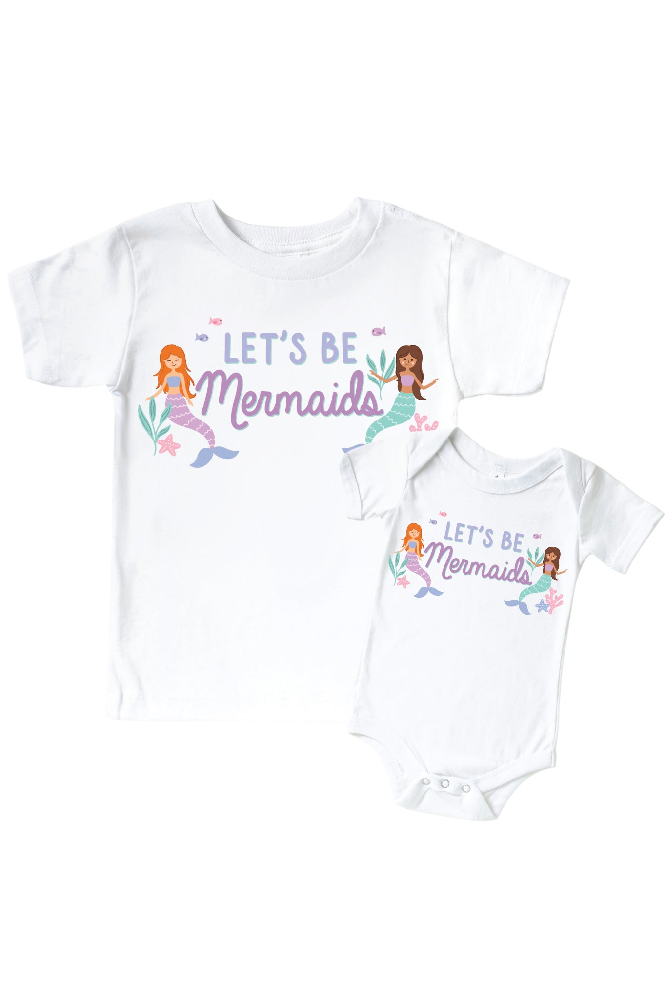 Let's Be Mermaids Graphic Bodysuit & Kids Tee | White