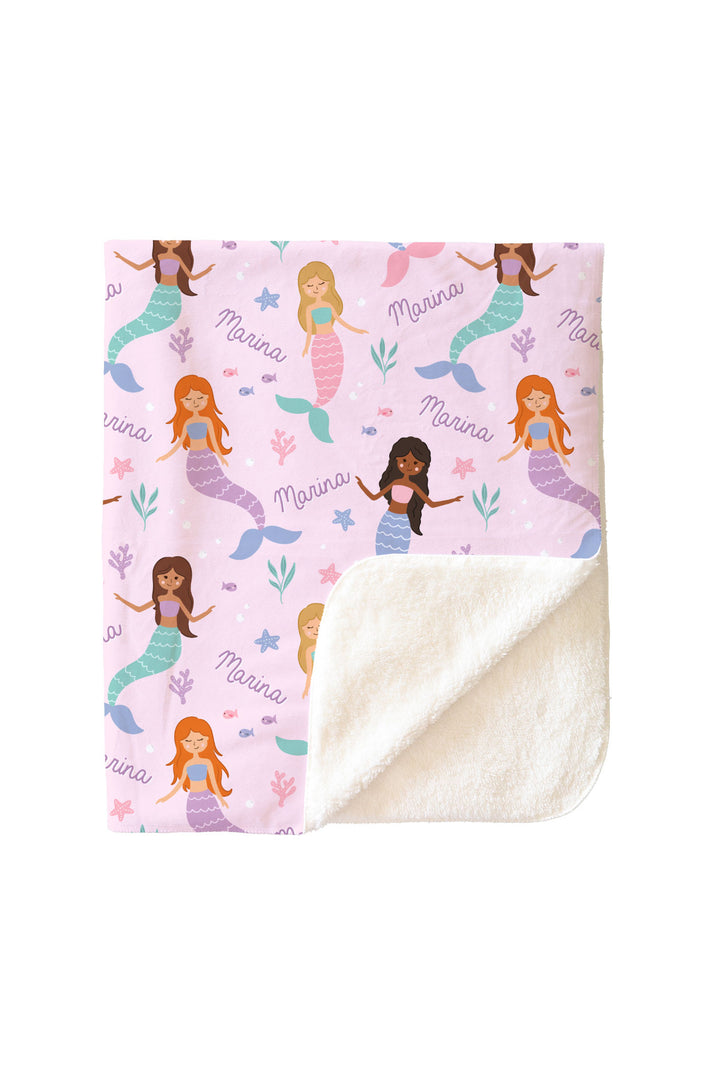 personalized mermaids blanket detail showing custom embroidery area