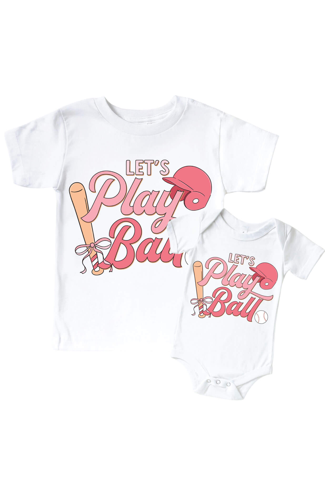 Let's Play Ball Pink Graphic Bodysuit & Kids Tee | White