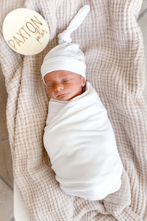 solid white bamboo knotted hat for newborn