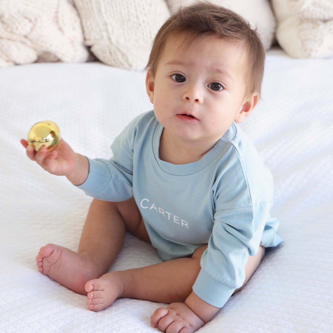 easter bubble romper blue with name 