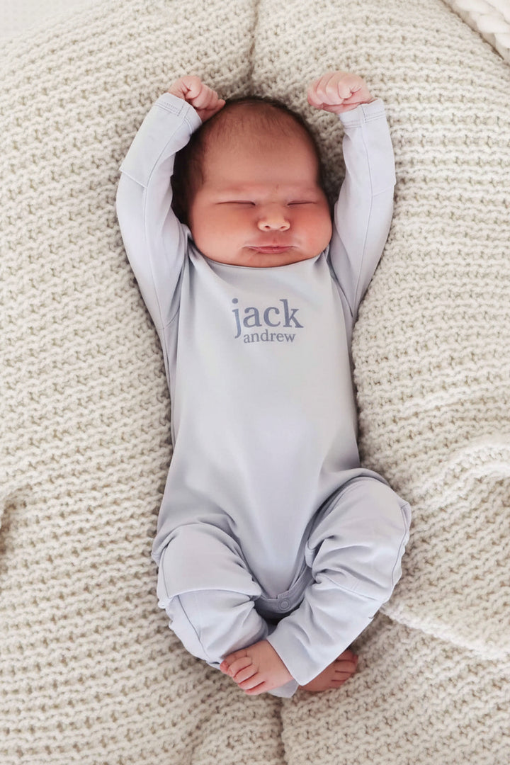 light blue full length romper for babies personalized
