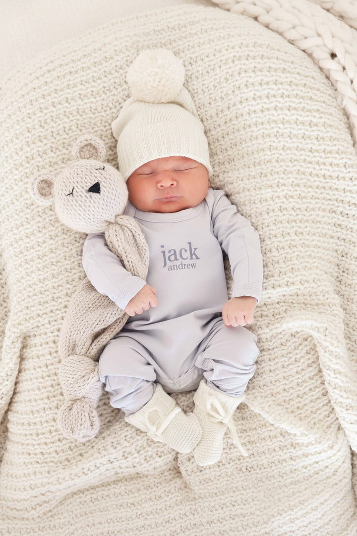 light blue personalized snap romper for babies
