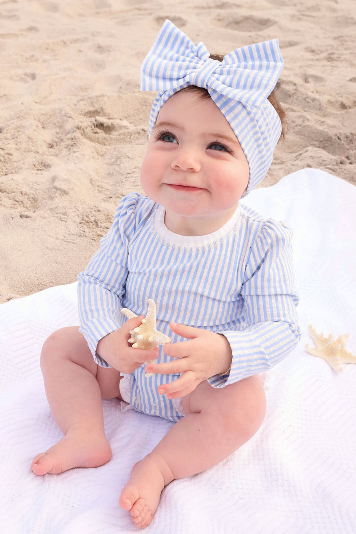 baby girls full-coverage seersucker rash guard with ruffled swim bottoms