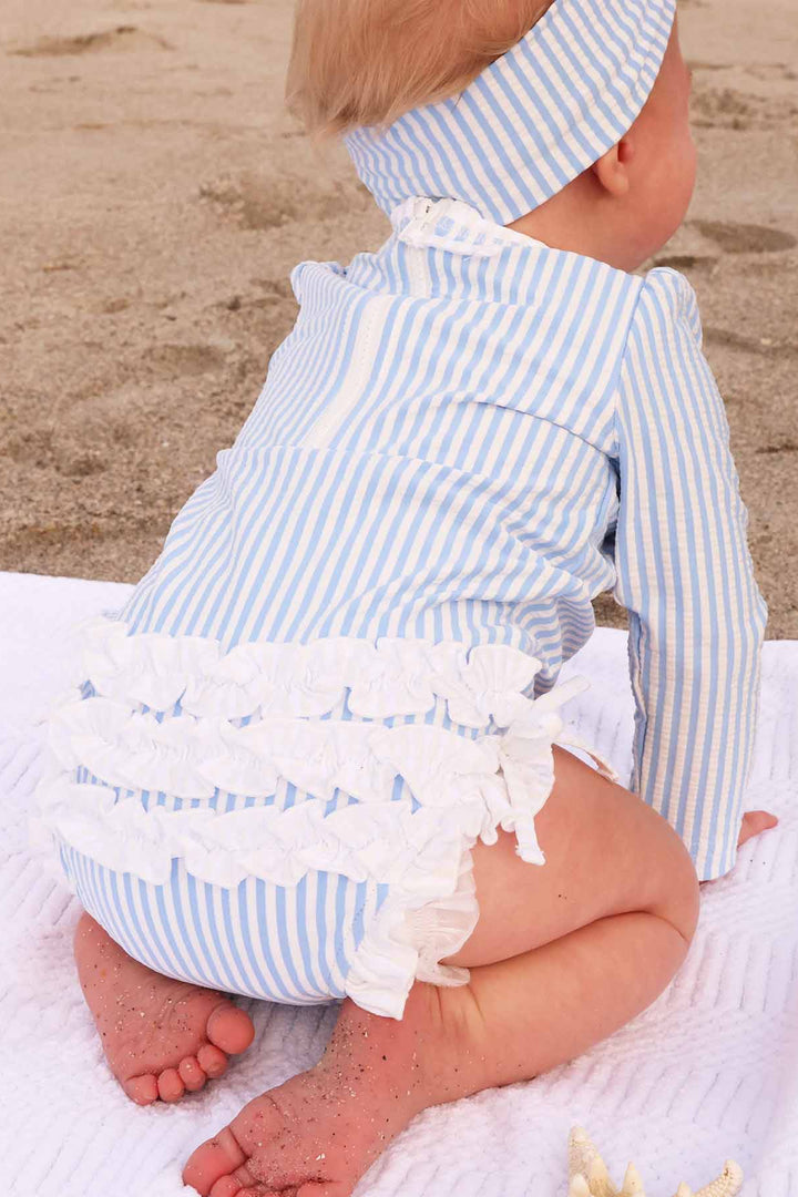 baby long sleeve seersucker rash guard with ruffle bottom swimsuit