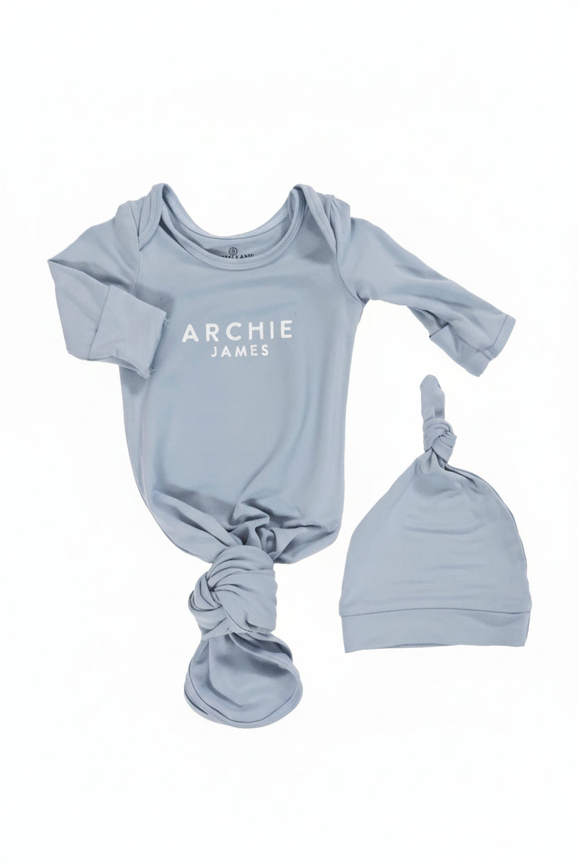 Boy Personalized Bamboo Newborn Baby Knot Gown & Hat