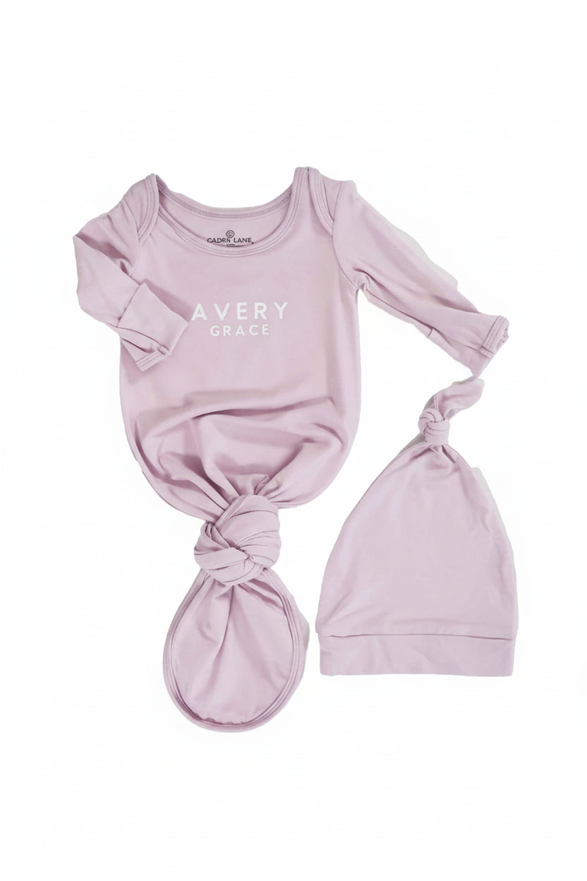 Girl Personalized Bamboo Newborn Baby Knot Gown & Hat