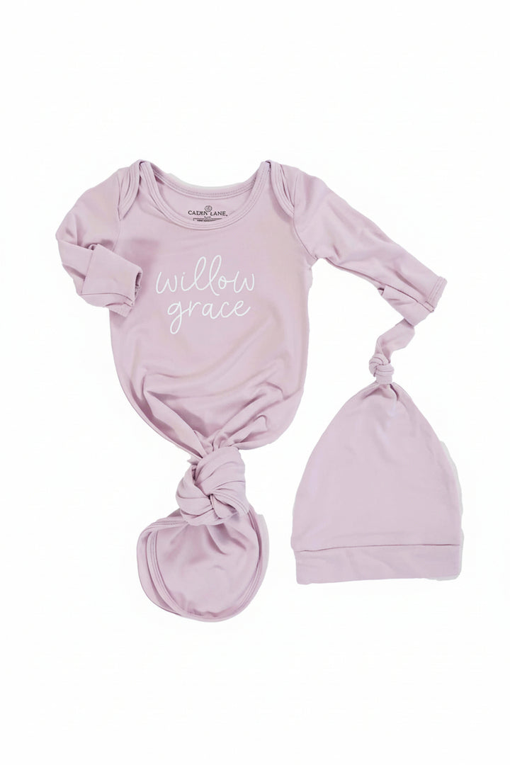 Girl Personalized Bamboo Newborn Baby Knot Gown & Hat