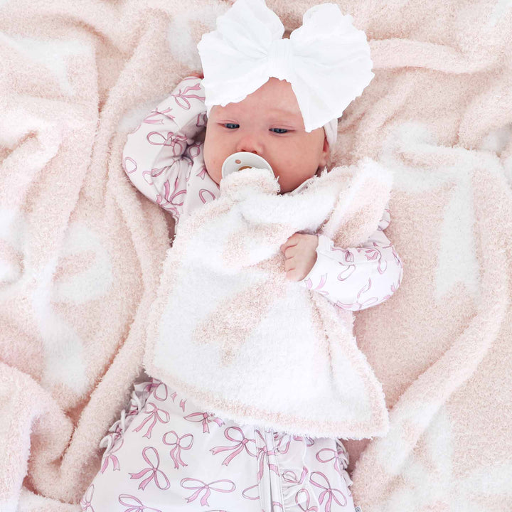 light pink bow lovey for girls reversible pink and white 