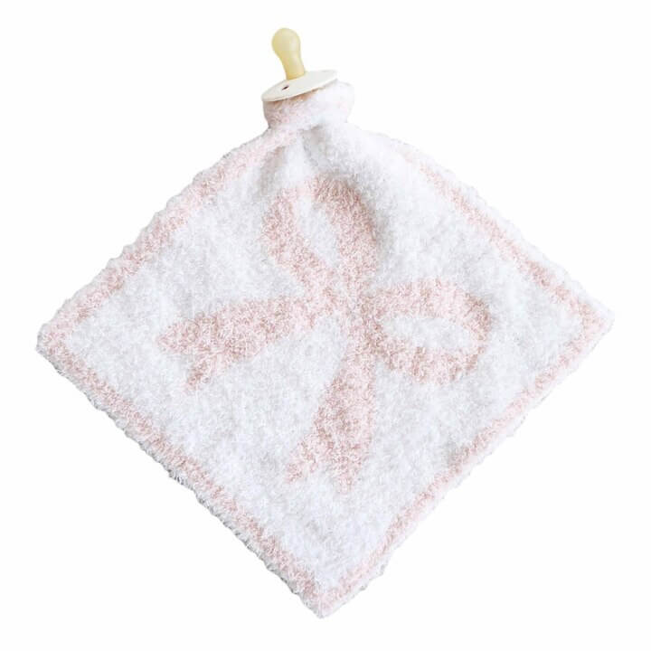 pink and white reversible bow lovey for babies