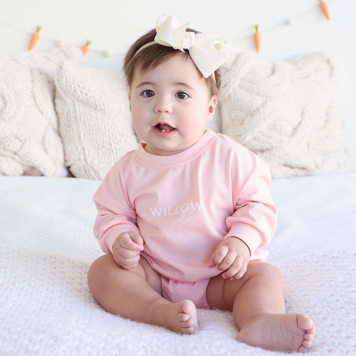 easter bubble romper with name light pink 