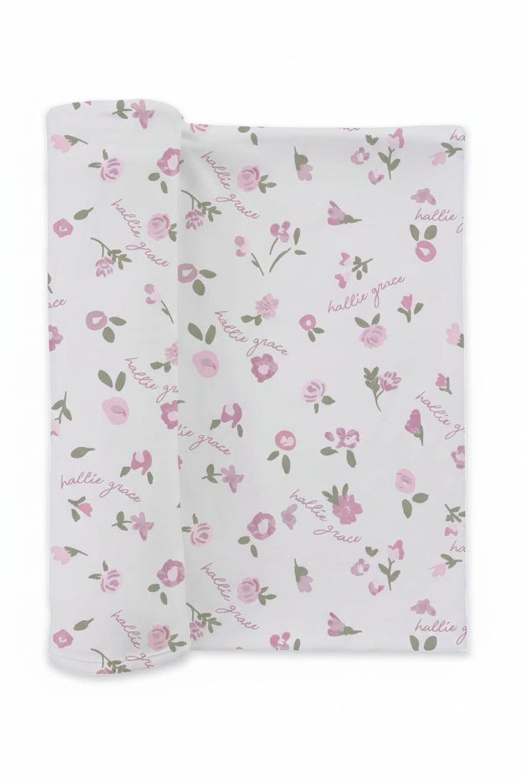 white with pink flowers personalized swaddle for babies 