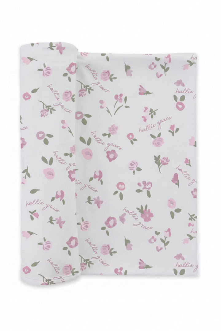 white with pink flowers personalized swaddle for babies 