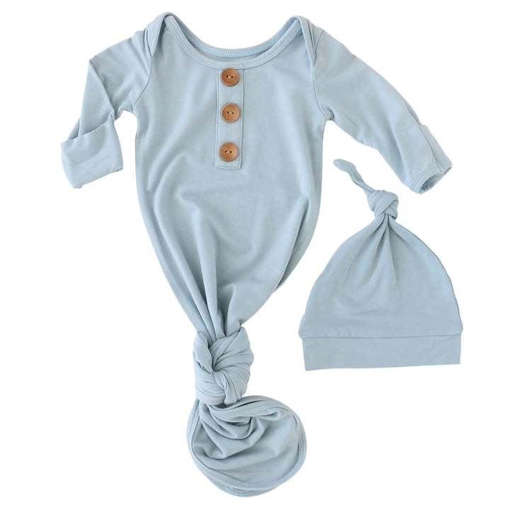 knotted gown and hat set light dusty blue
