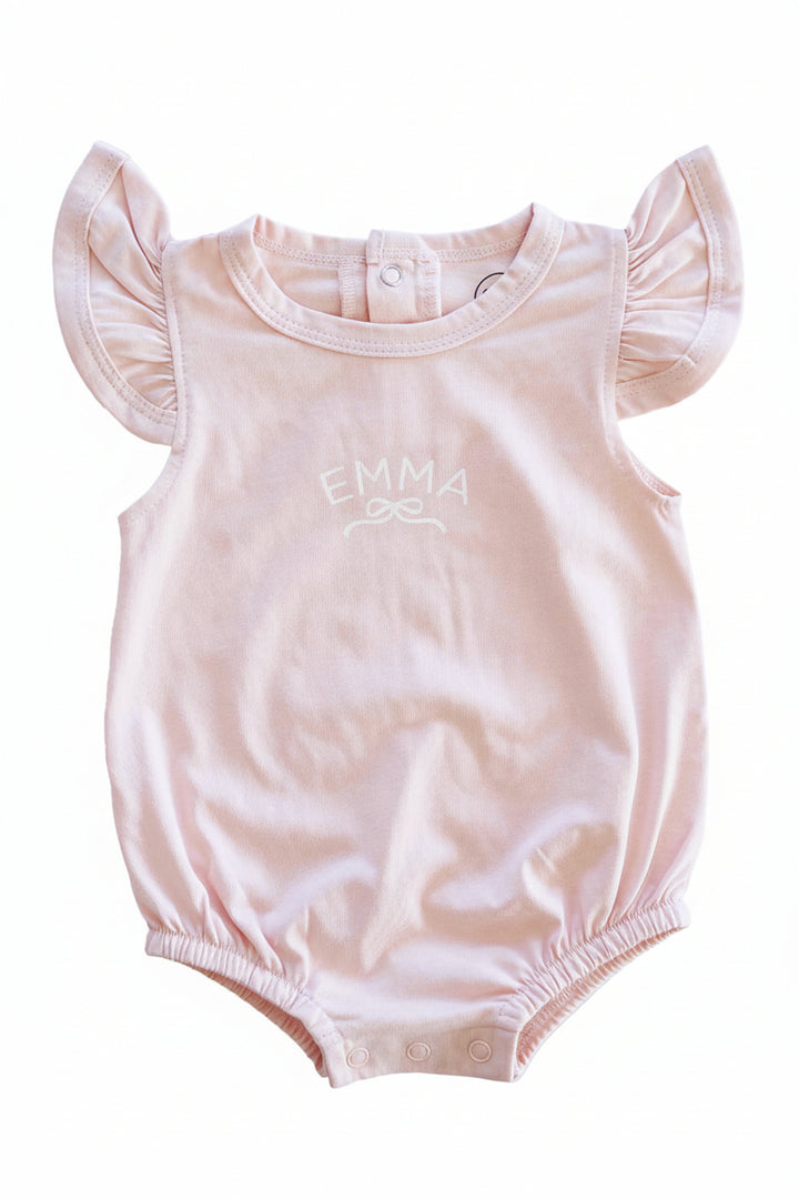 light pink ruffle sleeve romper personalized 