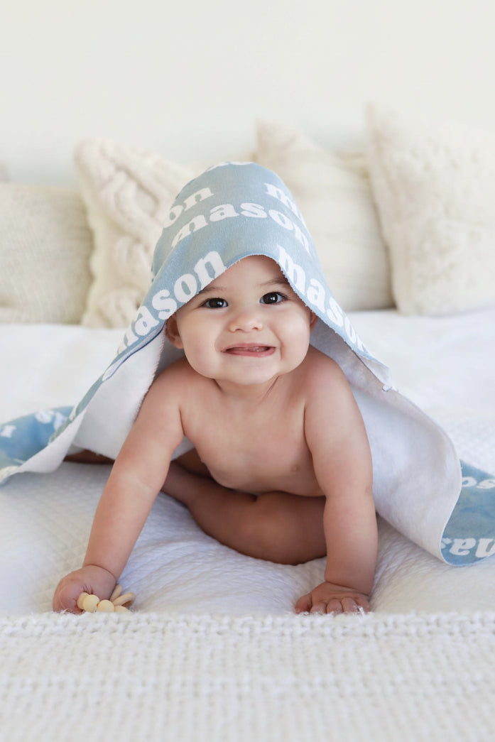 baby blue hooded towel personalized 