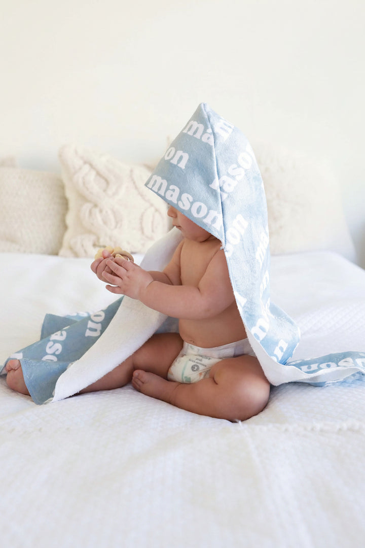 light blue hooded towel personalized 