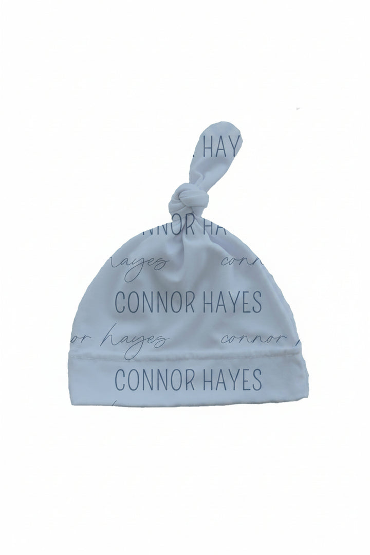 light dusty blue personalized knotted hat 